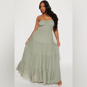 Strapless Smocked Maxi Dress in Sage Green